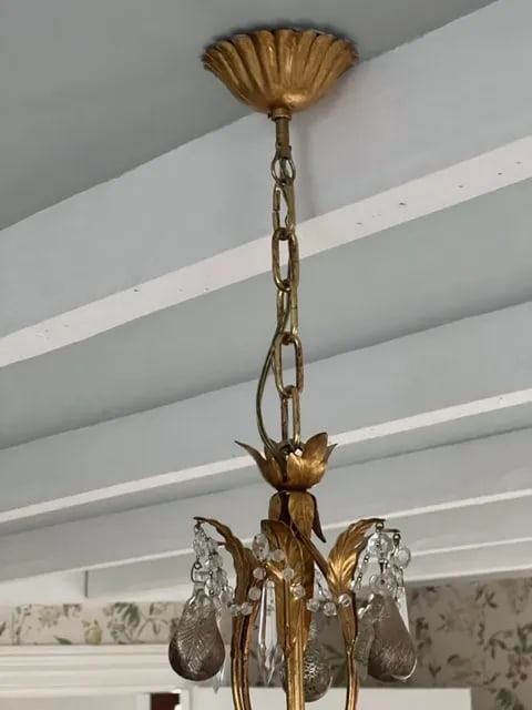 Crystal & Murano Glass Gold Leaf Chandelier - 2