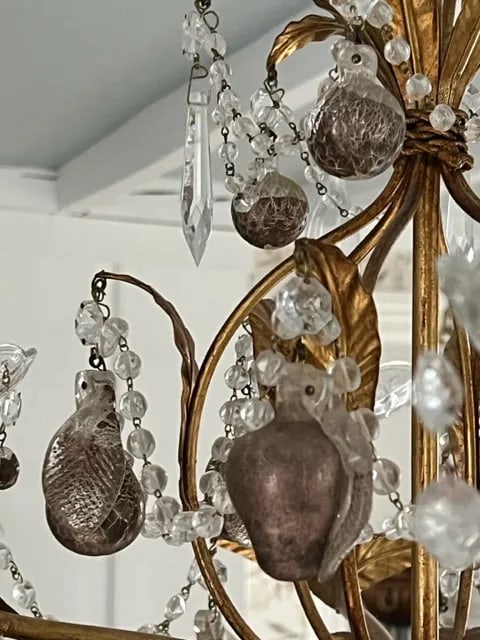 Crystal & Murano Glass Gold Leaf Chandelier - 3