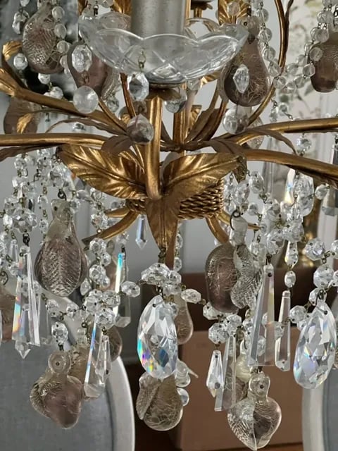Crystal & Murano Glass Gold Leaf Chandelier - 4