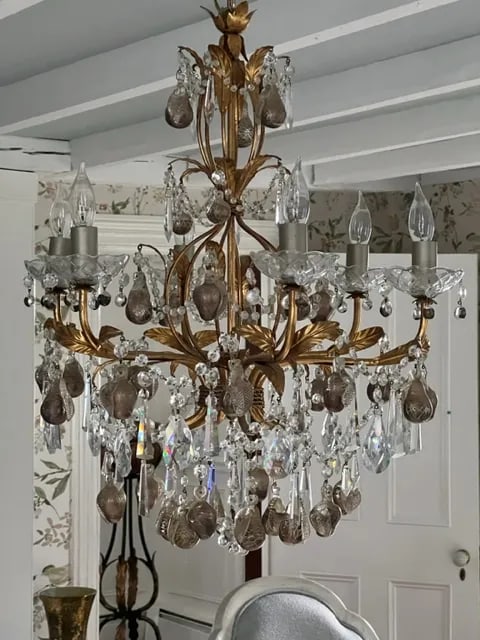 Crystal & Murano Glass Gold Leaf Chandelier - 5