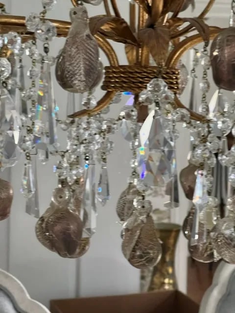 Crystal & Murano Glass Gold Leaf Chandelier - 6