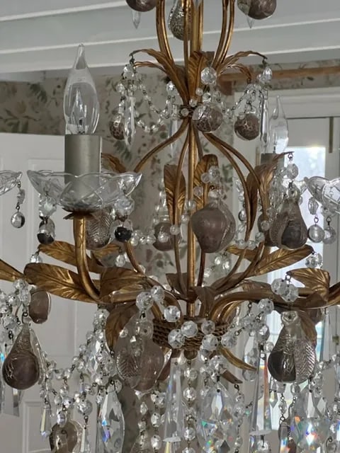 Crystal & Murano Glass Gold Leaf Chandelier - 7