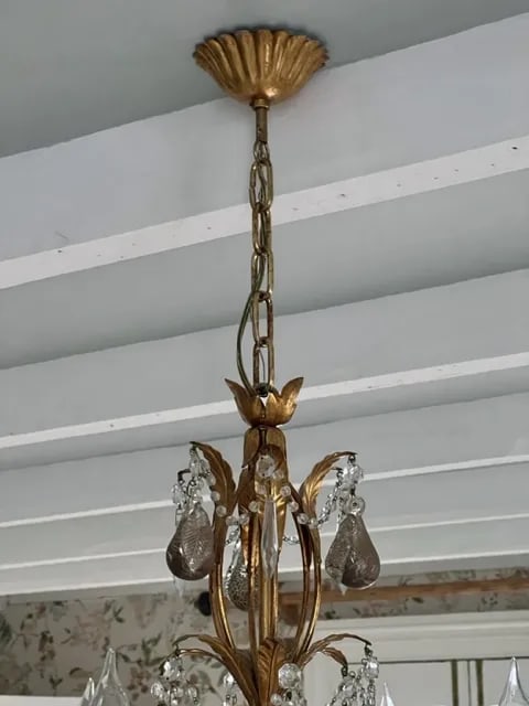Crystal & Murano Glass Gold Leaf Chandelier - 8