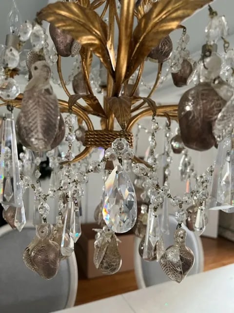 Crystal & Murano Glass Gold Leaf Chandelier - 9