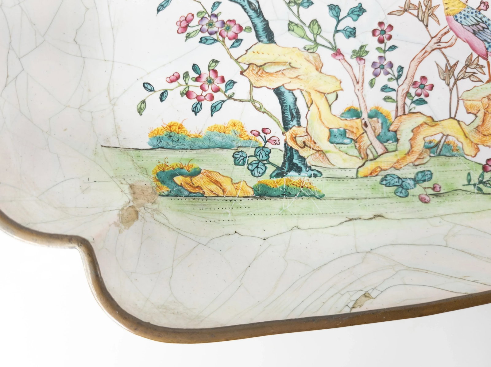 19th Century Chinese Canton Peking Enamel Square Dish With Flycatchers and Flowers - 6