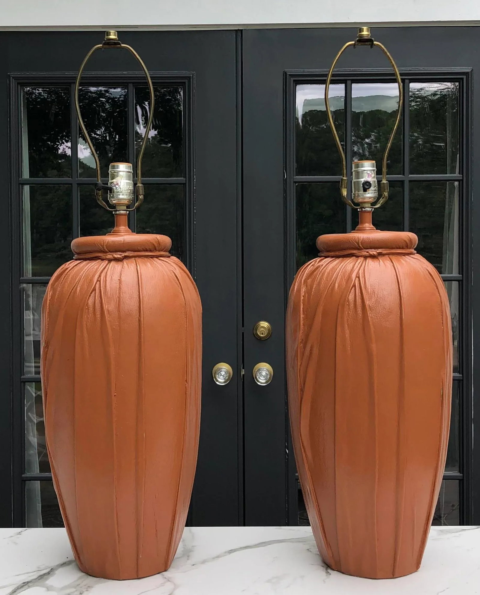 Leather Wrapped Mid-Century Lamps - a Pair - 11