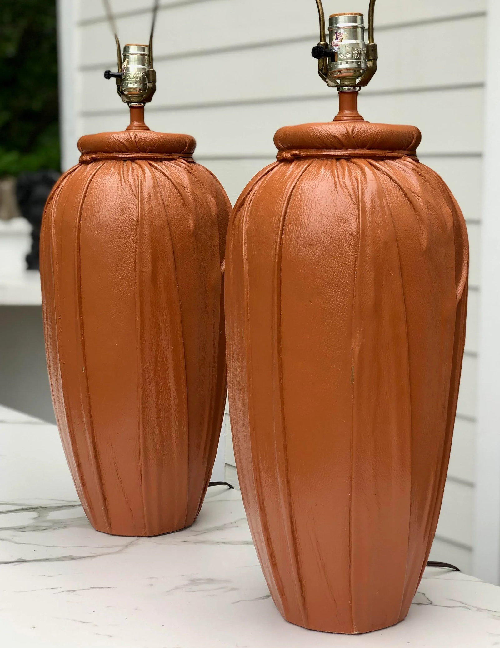 Leather Wrapped Mid-Century Lamps - a Pair - 2