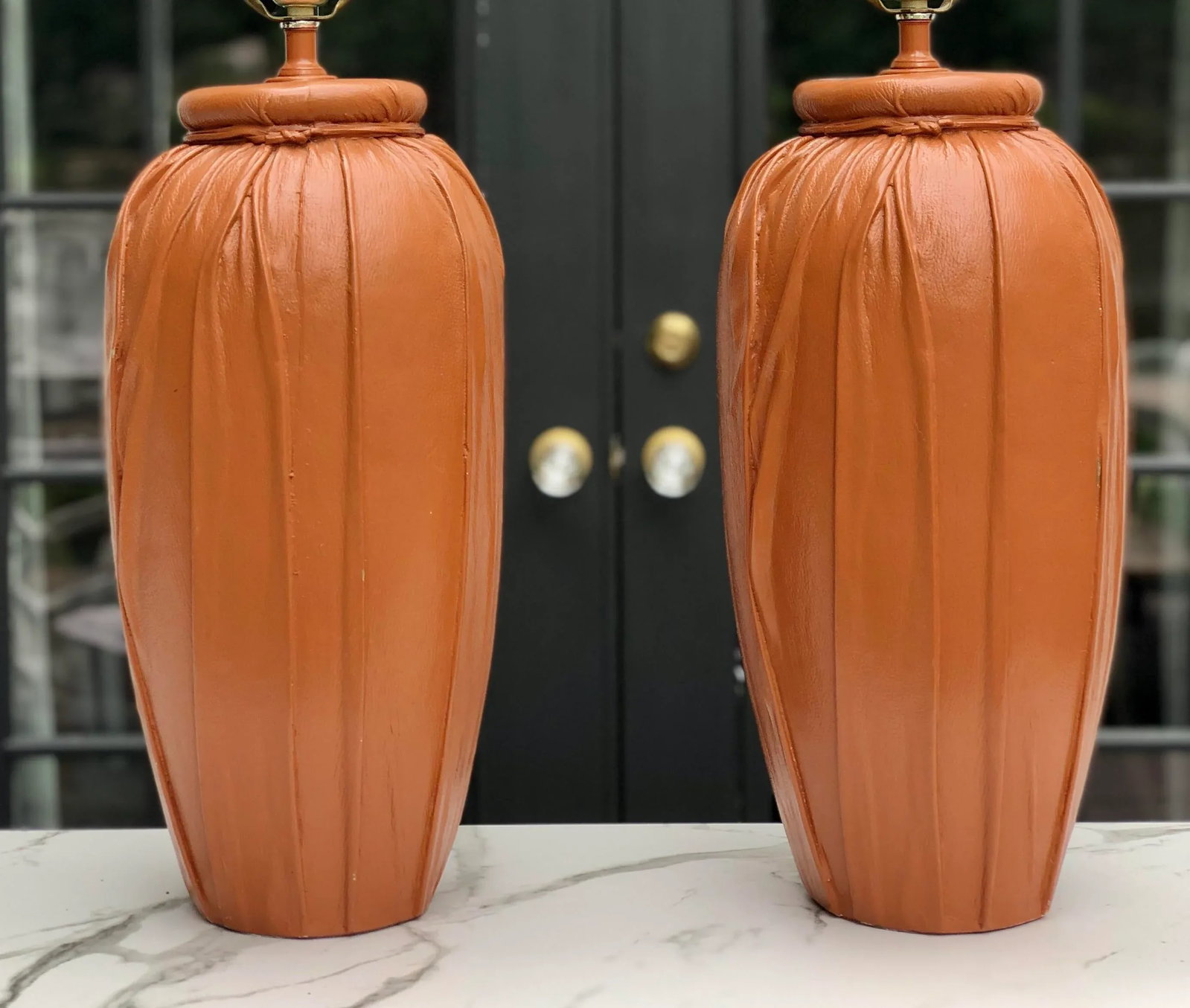 Leather Wrapped Mid-Century Lamps - a Pair - 3