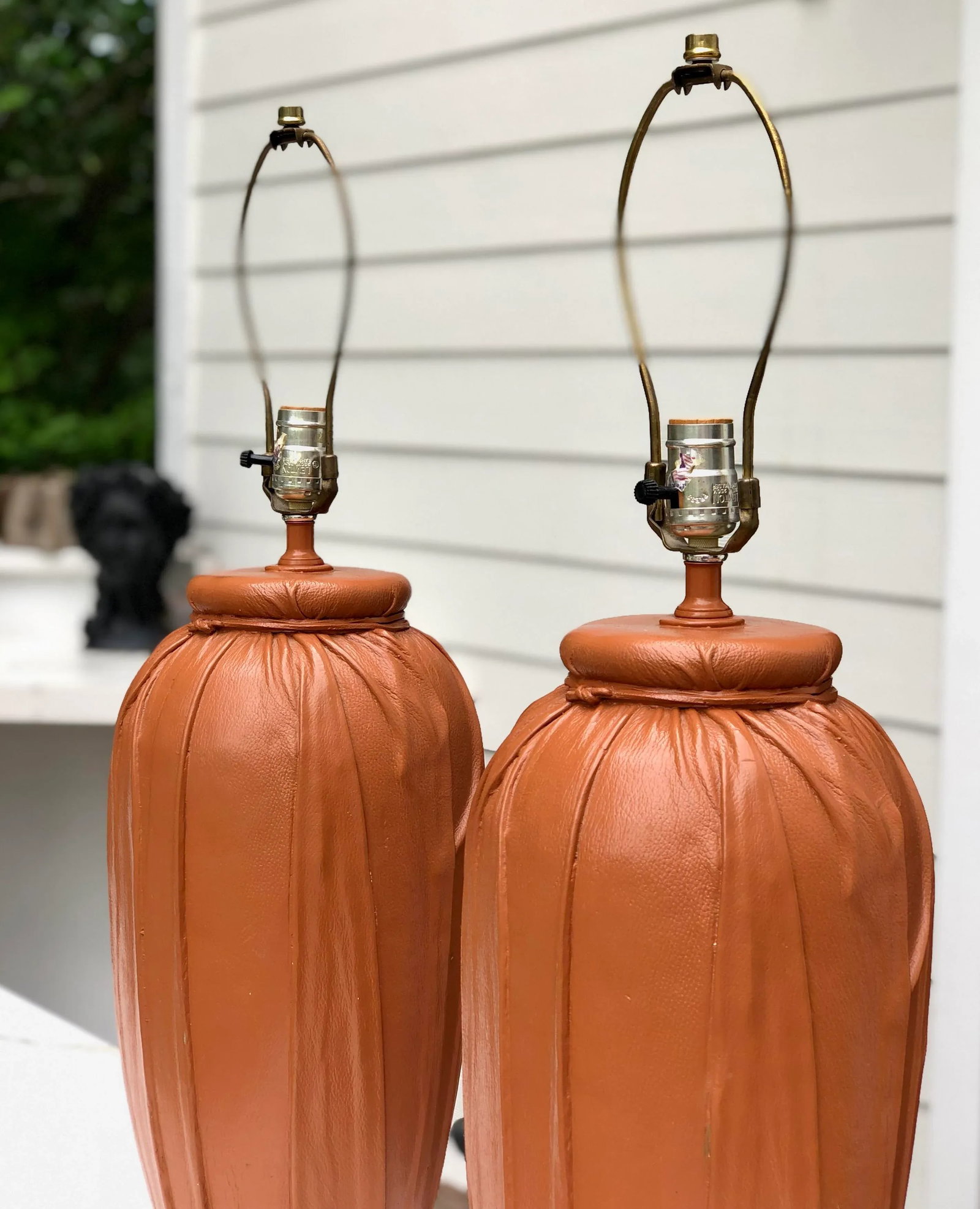 Leather Wrapped Mid-Century Lamps - a Pair - 4