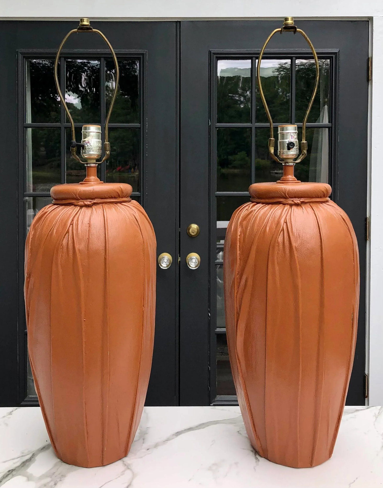 Leather Wrapped Mid-Century Lamps - a Pair - 5