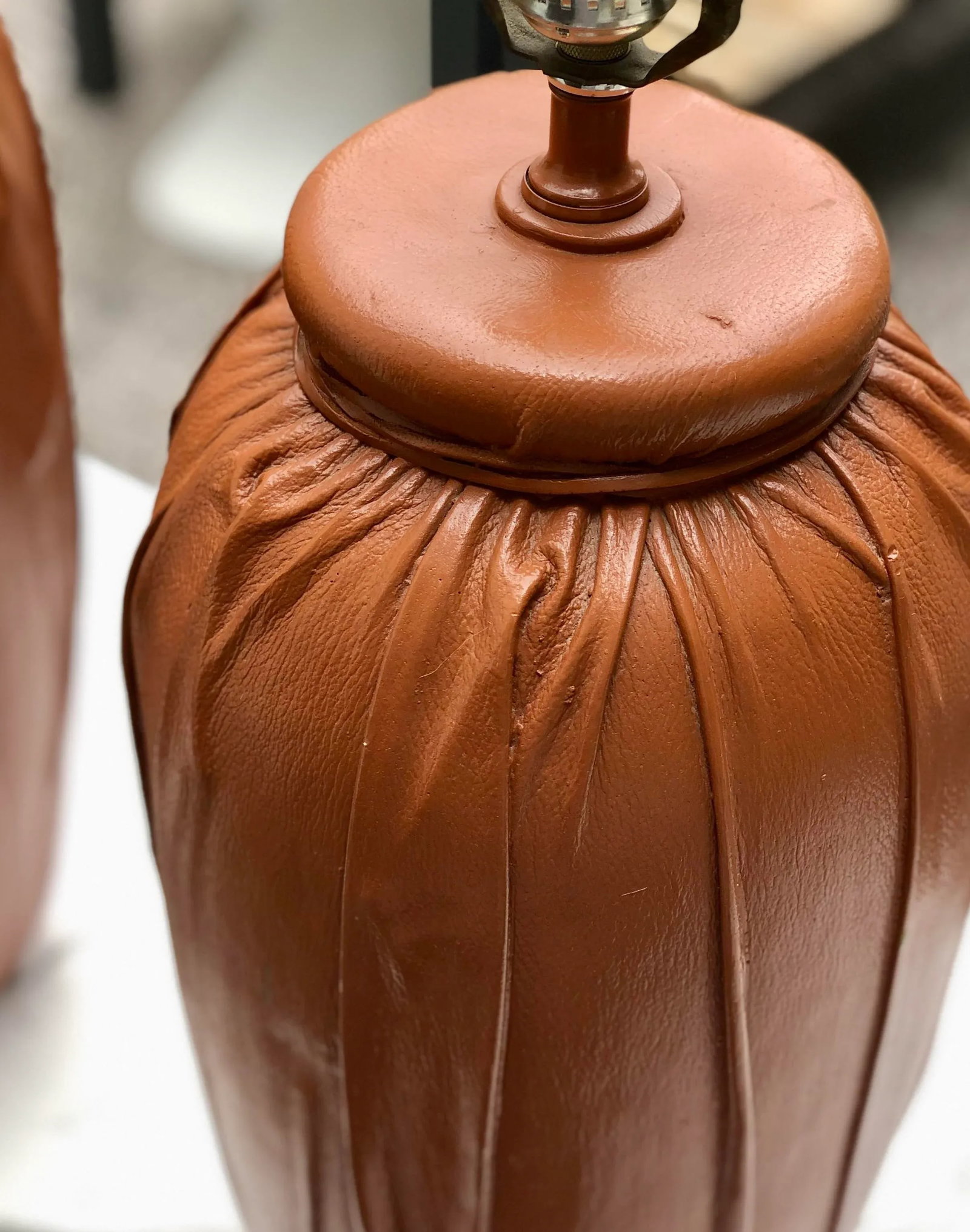 Leather Wrapped Mid-Century Lamps - a Pair - 6