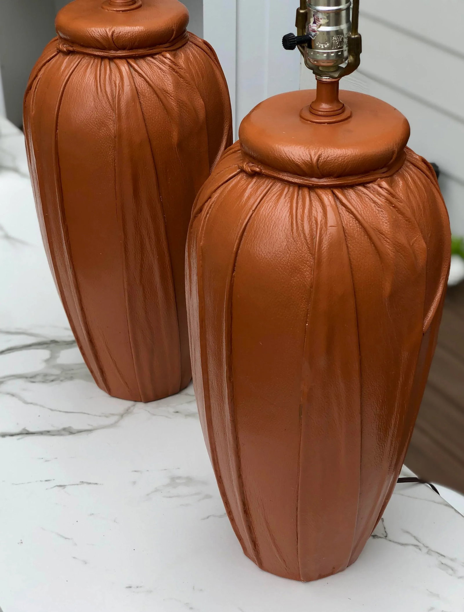 Leather Wrapped Mid-Century Lamps - a Pair - 7