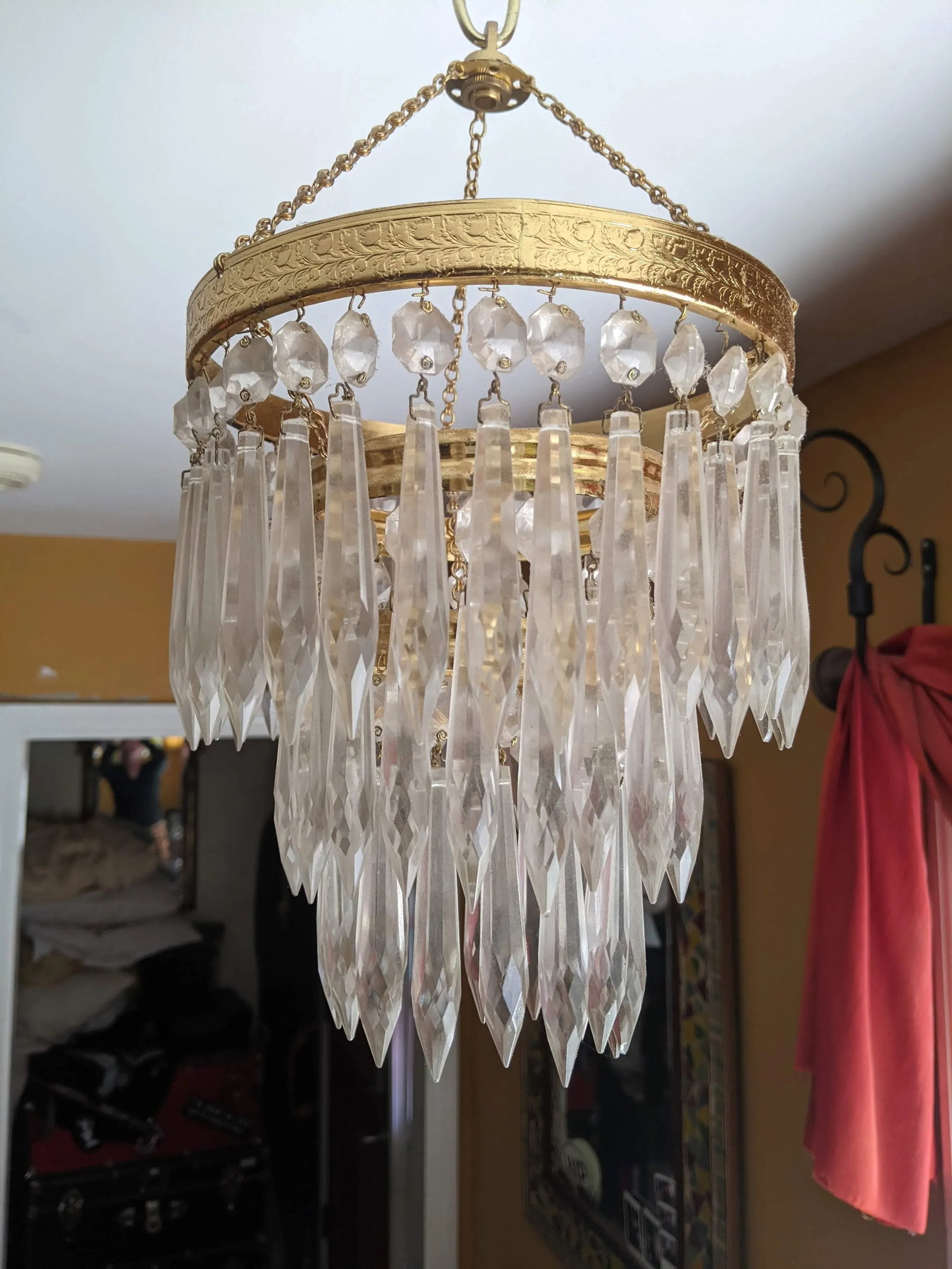 Mid 20th Century Crystal Chandelier Small 3 Tiered Waterfall Chandelier - 2