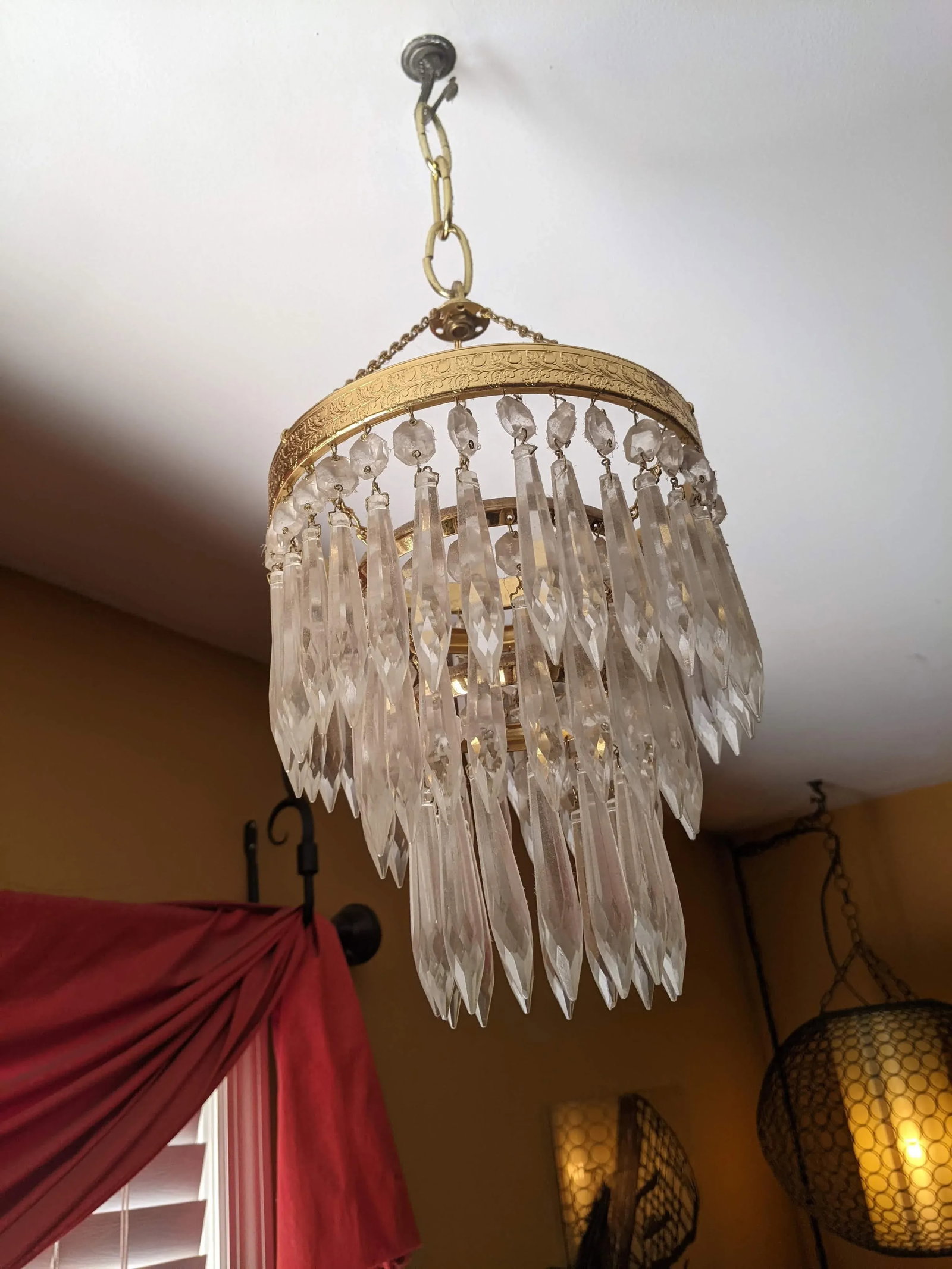 Mid 20th Century Crystal Chandelier Small 3 Tiered Waterfall Chandelier - 3