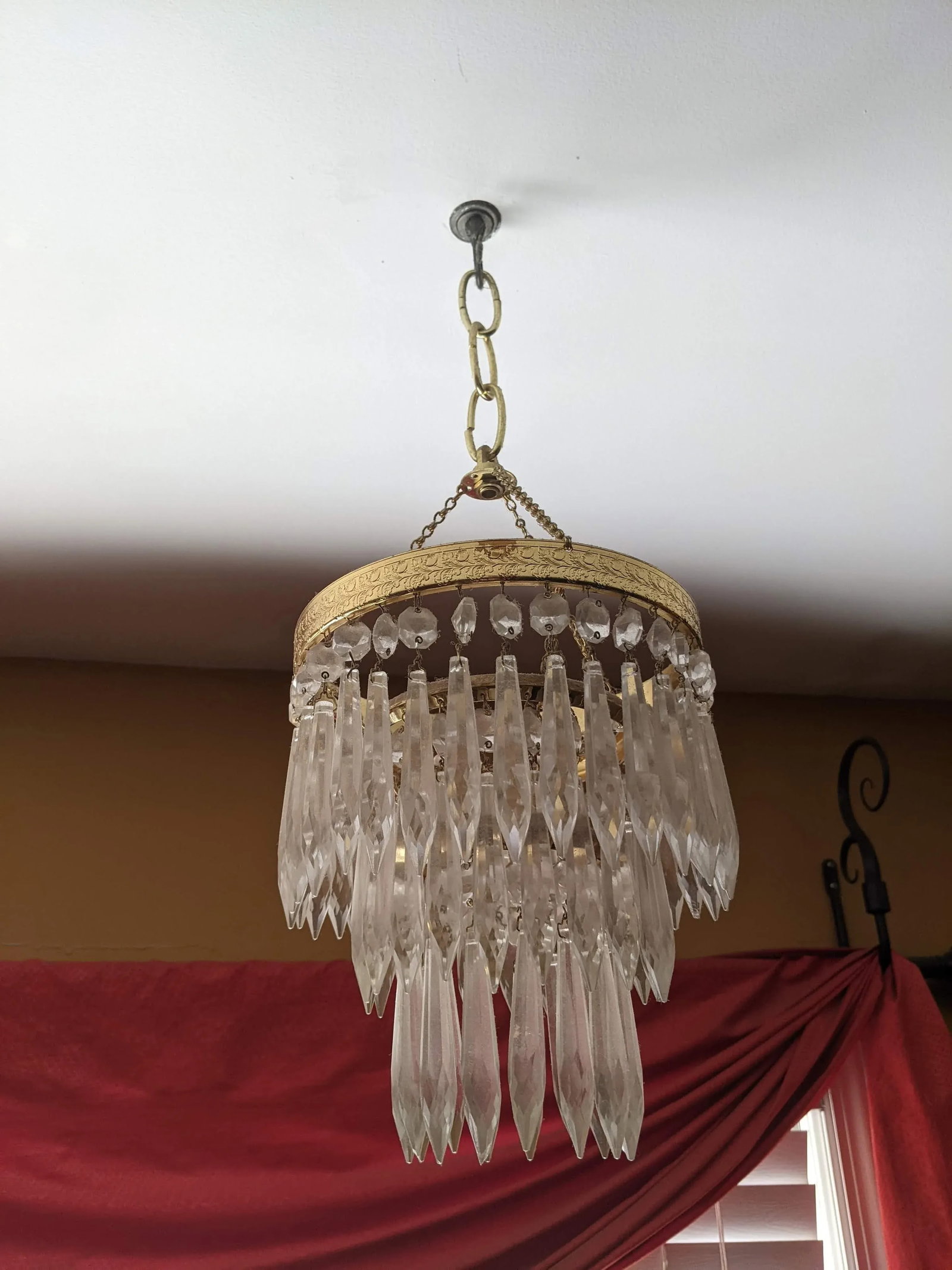 Mid 20th Century Crystal Chandelier Small 3 Tiered Waterfall Chandelier - 4
