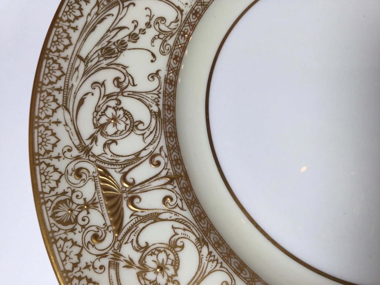 English Raised Gilt Porcelain Dinner Service Plates - Set of 12 - 6