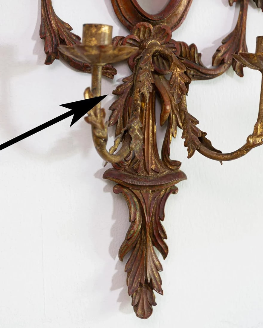 Early 20th Century Carved Italian Giltwood Girandole Mirror Sconces - a Pair - 10