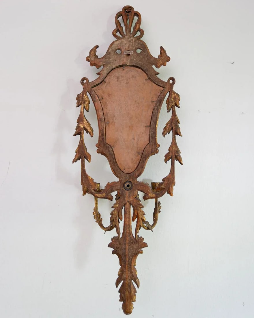Early 20th Century Carved Italian Giltwood Girandole Mirror Sconces - a Pair - 7