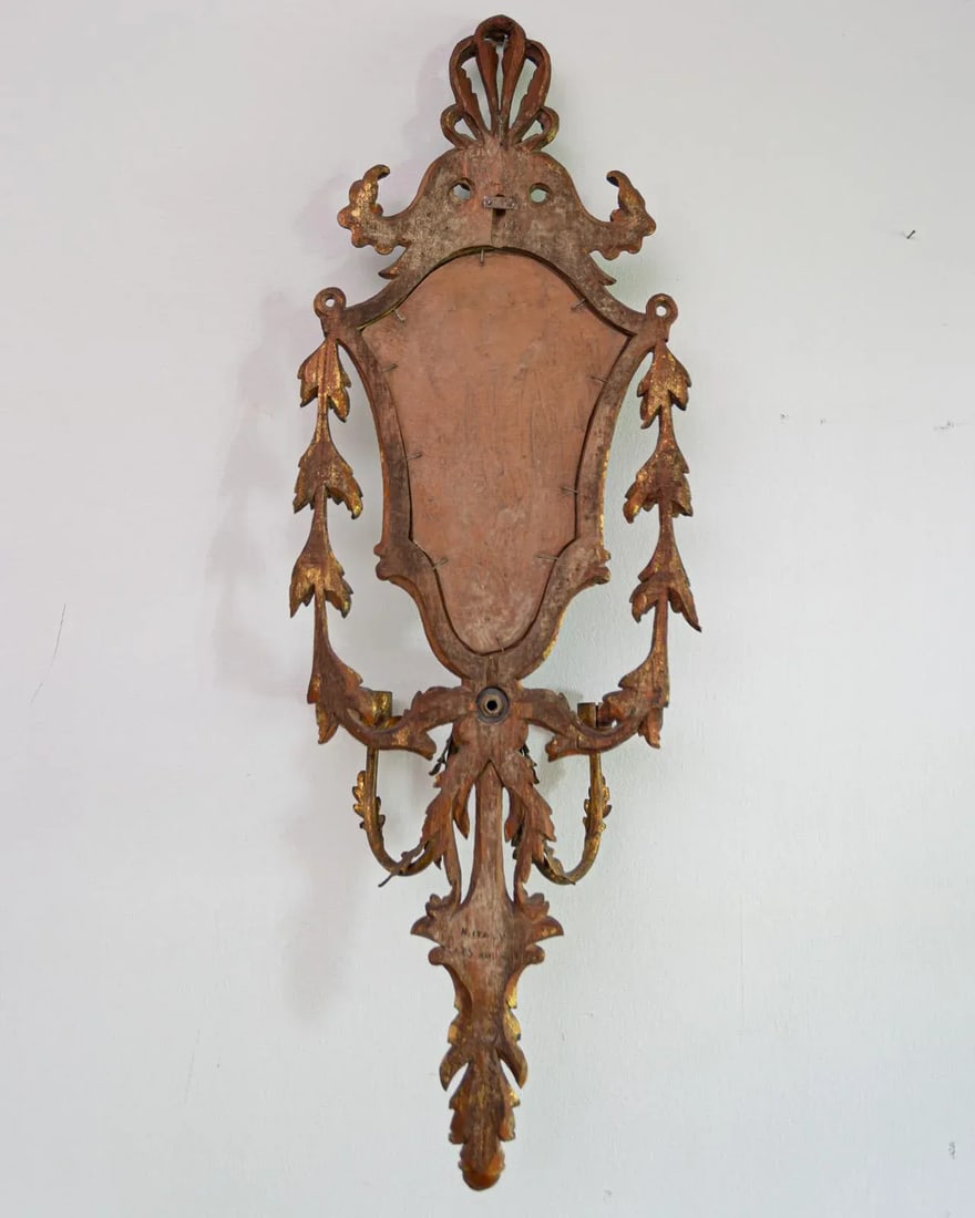 Early 20th Century Carved Italian Giltwood Girandole Mirror Sconces - a Pair - 8