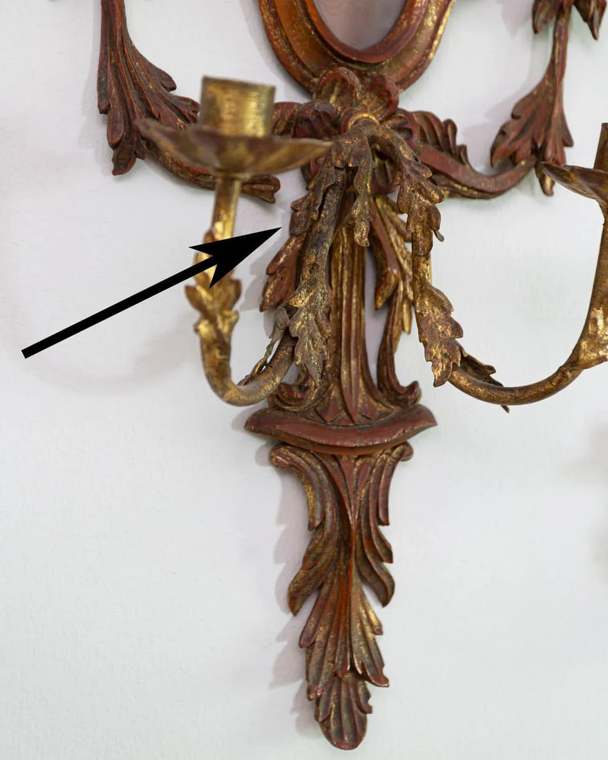 Early 20th Century Carved Italian Giltwood Girandole Mirror Sconces - a Pair - 9