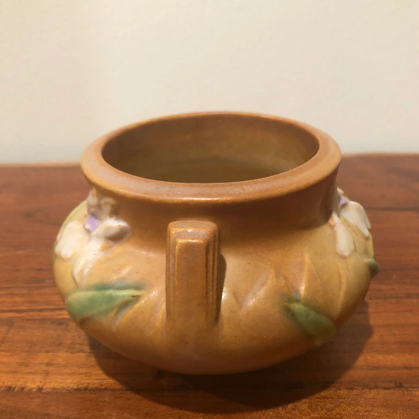 Antique Roseville Iris Art Pottery Brown Jardiniere Small Vase - 2
