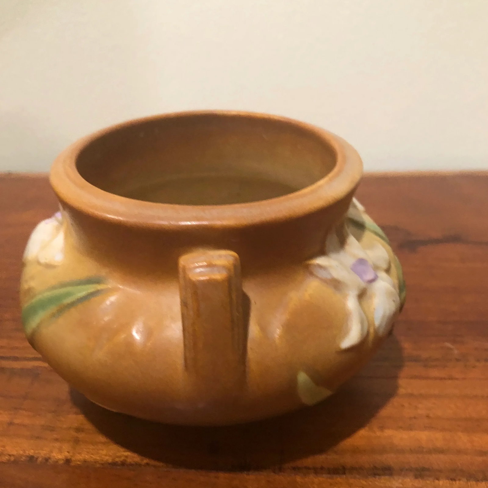 Antique Roseville Iris Art Pottery Brown Jardiniere Small Vase - 4