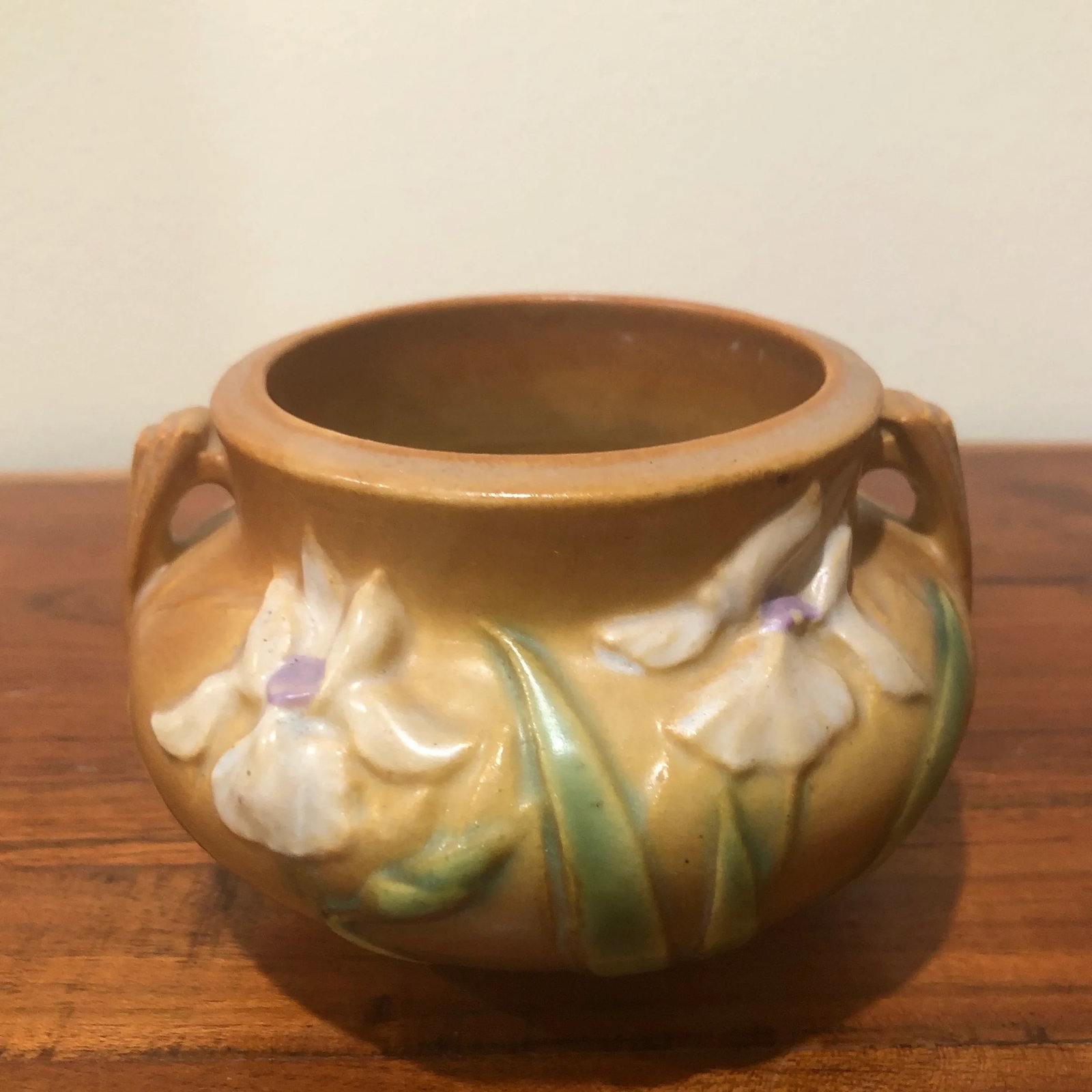 Antique Roseville Iris Art Pottery Brown Jardiniere Small Vase - 8