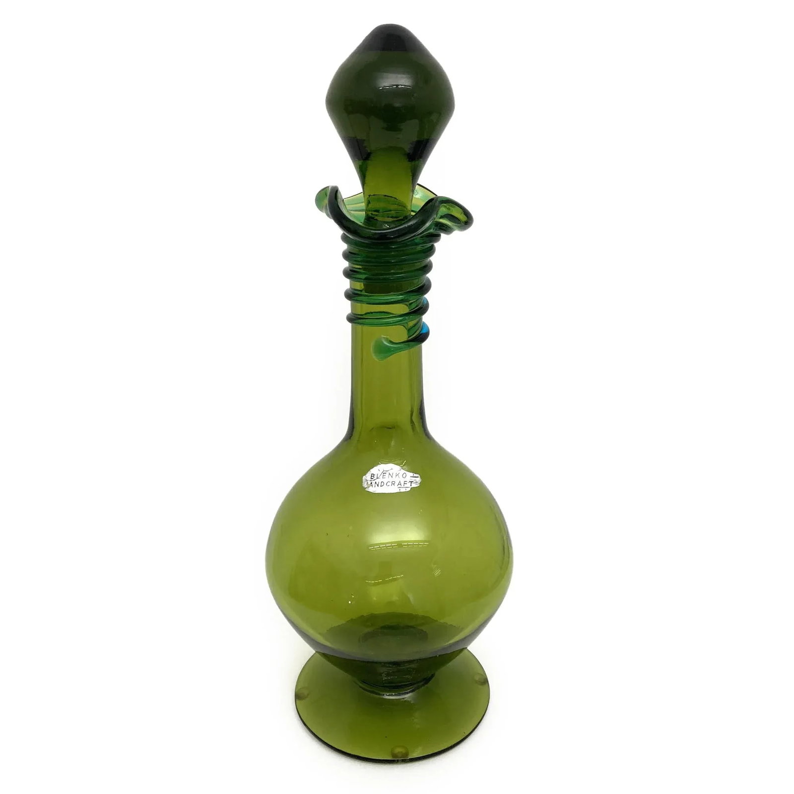 Vintage Blenko Decanter, by Joel Philip Myers, Circa 1968, Olive Green - 11
