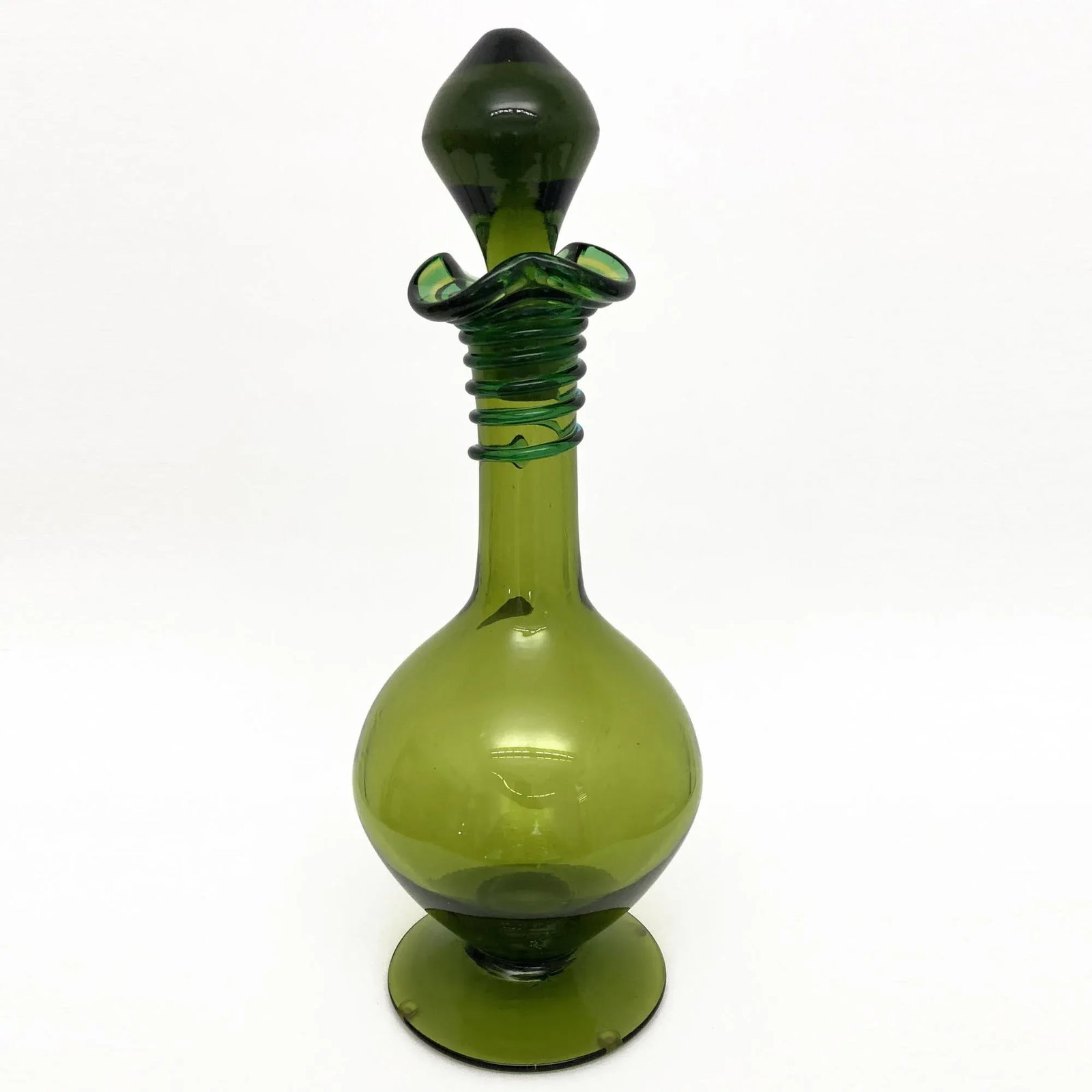 Vintage Blenko Decanter, by Joel Philip Myers, Circa 1968, Olive Green - 2