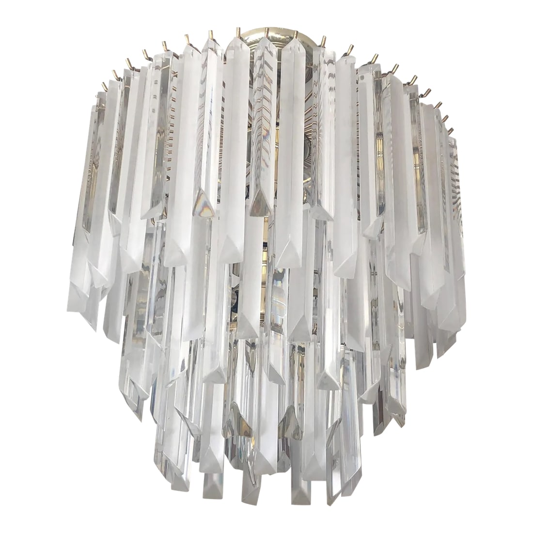 Mid-Century Modern Lucite Chandelier: Style up your kitchen! Frosted and clear lucite dress up this MCM Semi flush /chandelier. Originally housed in MCM Brady Brunch home in West Orange, NJ .. Shown with 11 led "daylight" bulbs... add in
