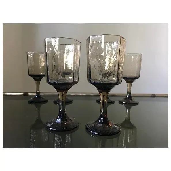 Mid-Century Modern, Octagonal Smoked Glass Champagne Flutes, Set of 5 - 10