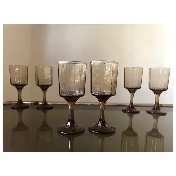 Mid-Century Modern, Octagonal Smoked Glass Champagne Flutes, Set of 5 - 11