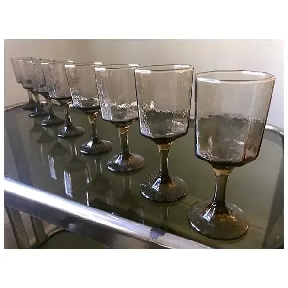 Mid-Century Modern, Octagonal Smoked Glass Champagne Flutes, Set of 5 - 12
