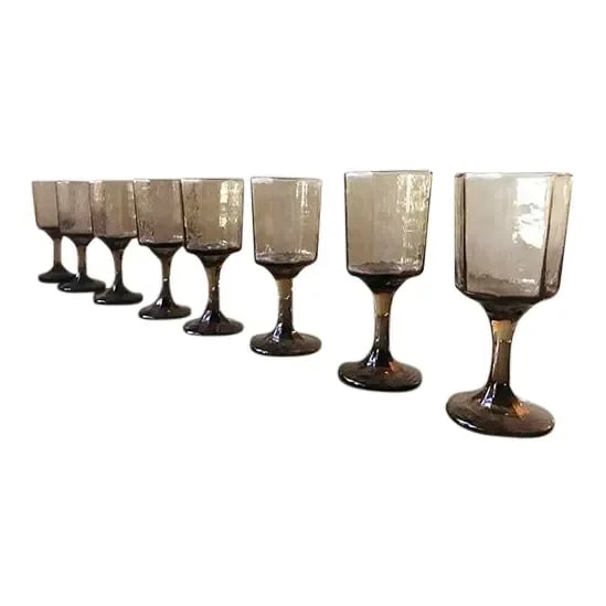 Mid-Century Modern, Octagonal Smoked Glass Champagne Flutes, Set of 5 - 13