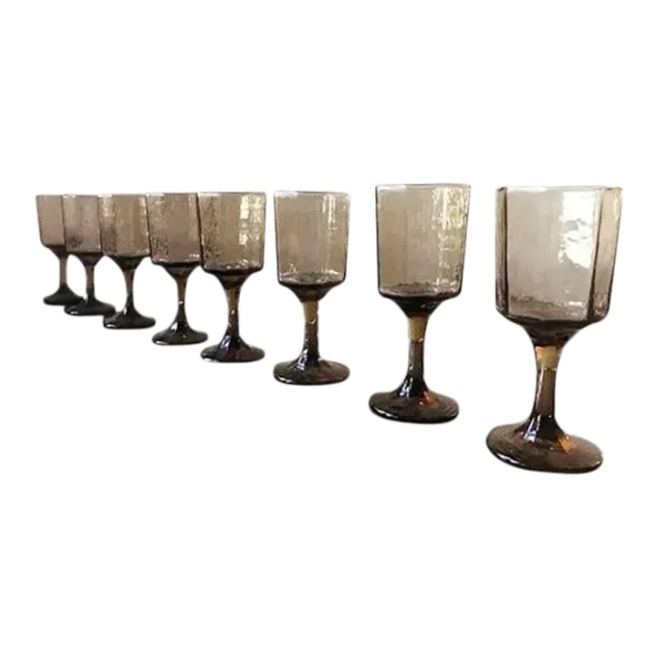 Mid-Century Modern, Octagonal Smoked Glass Champagne Flutes, Set of 5: Classic Mid-Century, 1970s octagonal amber champagne flutes. I love to use these for cold sake and other delicate drinks meant to be consumed in smaller portions. Condition: Alterations: Original