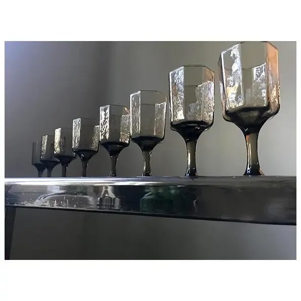 Mid-Century Modern, Octagonal Smoked Glass Champagne Flutes, Set of 5 - 6