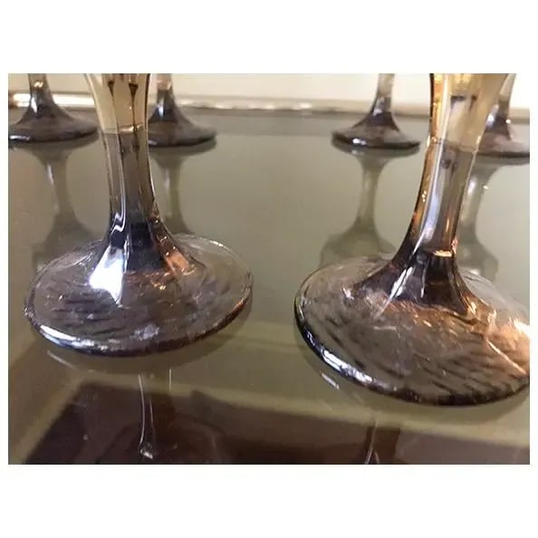Mid-Century Modern, Octagonal Smoked Glass Champagne Flutes, Set of 5 - 7