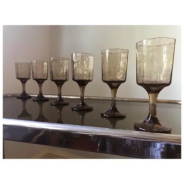 Mid-Century Modern, Octagonal Smoked Glass Champagne Flutes, Set of 5 - 8