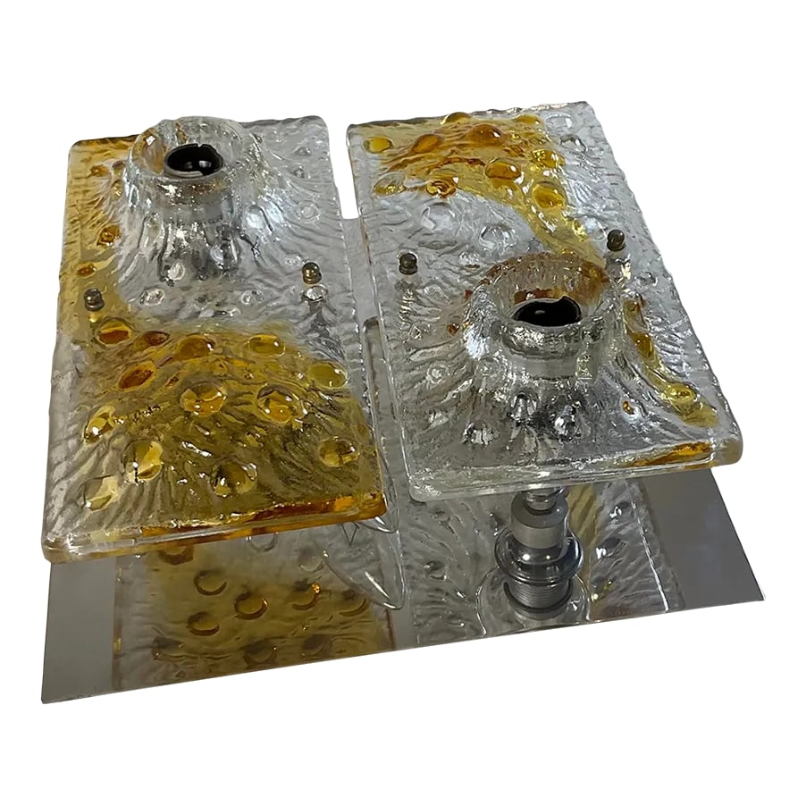 Italian Murano Glass Wall Sconce by Mazzega, Circa 1960's: Mid-Century Modern wall sconce by Mazzega with chromed metal base/reflector - Italy 1960's. High quality sculptured clear and burnt umber glass. Takes four standard bulbs, two on the top, and two on