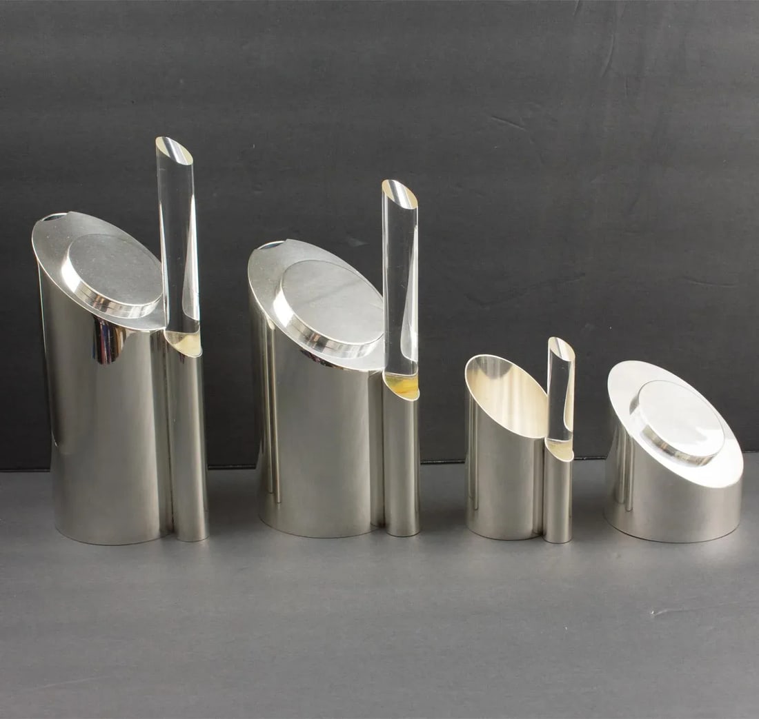 Memphis Style Silver Plate and Lucite Tea and Coffee Set by Guildart France - 2