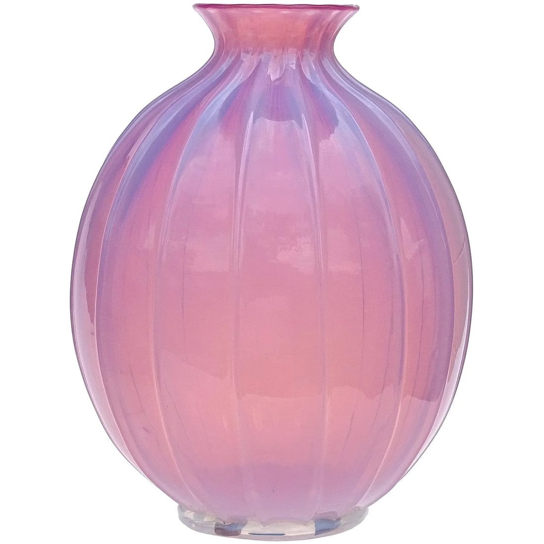 Vintage Murano Barovier Toso Pink Opalescent Italian Art Glass Paneled Surface Decorative Flower Vas - 10