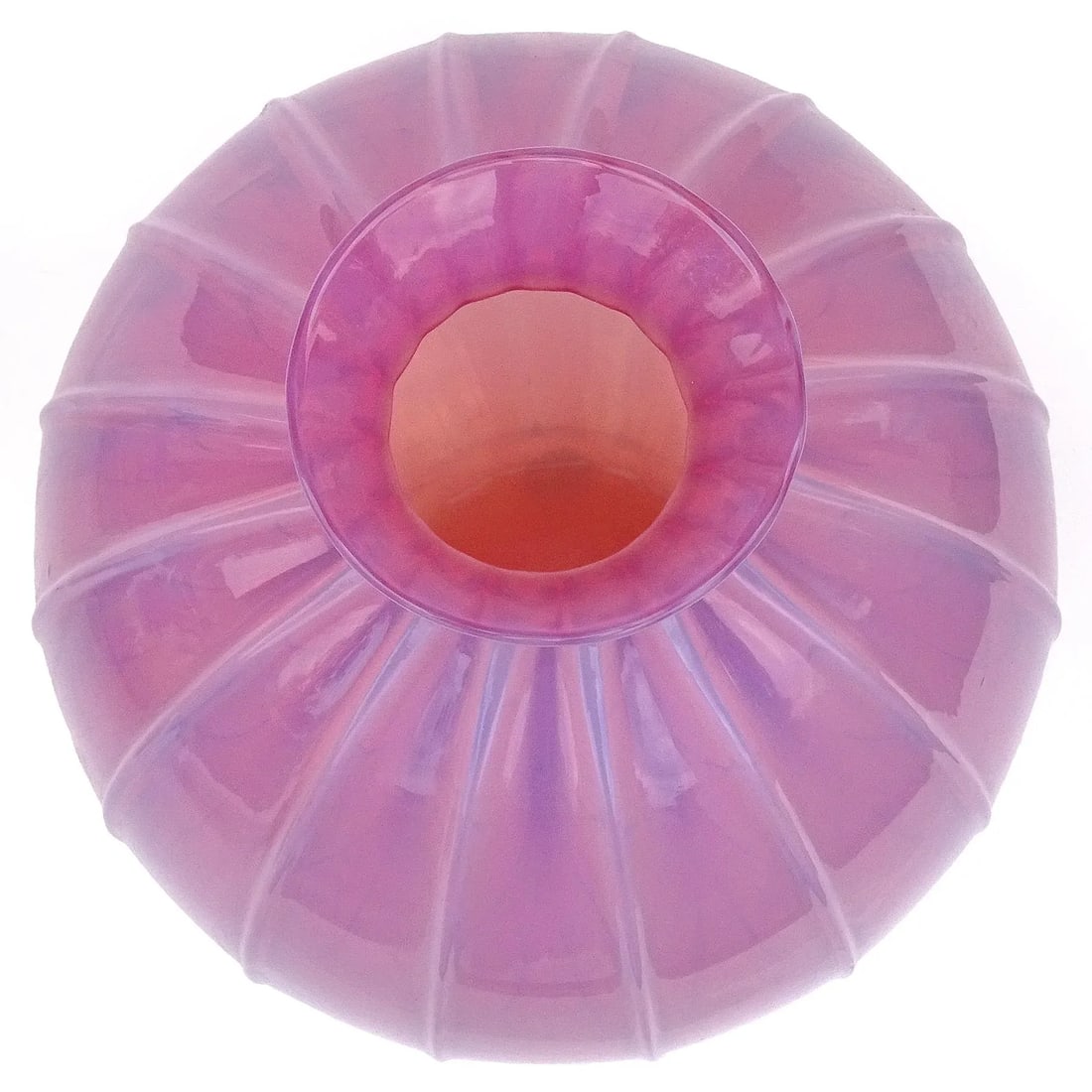 Vintage Murano Barovier Toso Pink Opalescent Italian Art Glass Paneled Surface Decorative Flower Vas - 5