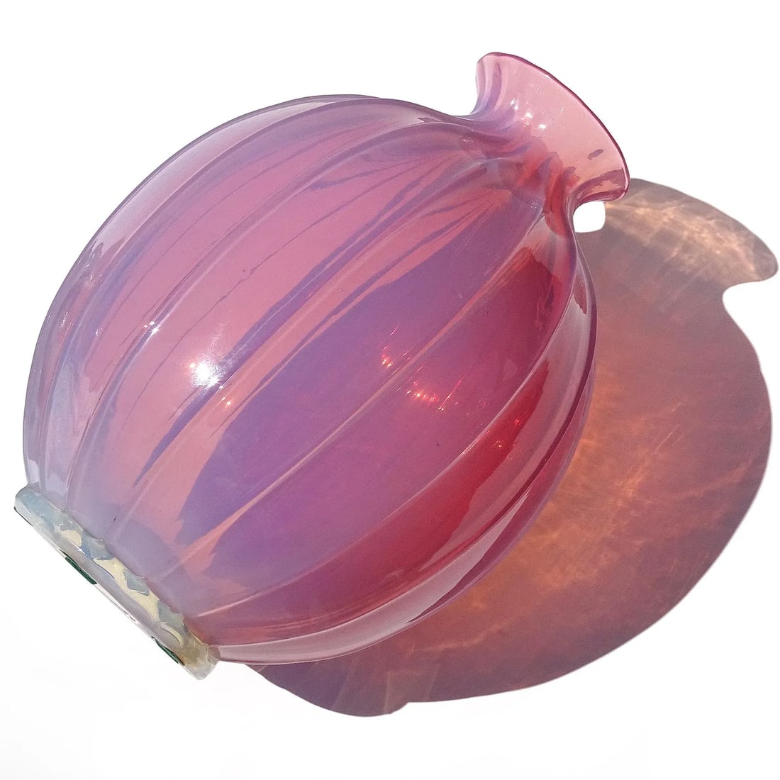 Vintage Murano Barovier Toso Pink Opalescent Italian Art Glass Paneled Surface Decorative Flower Vas - 7