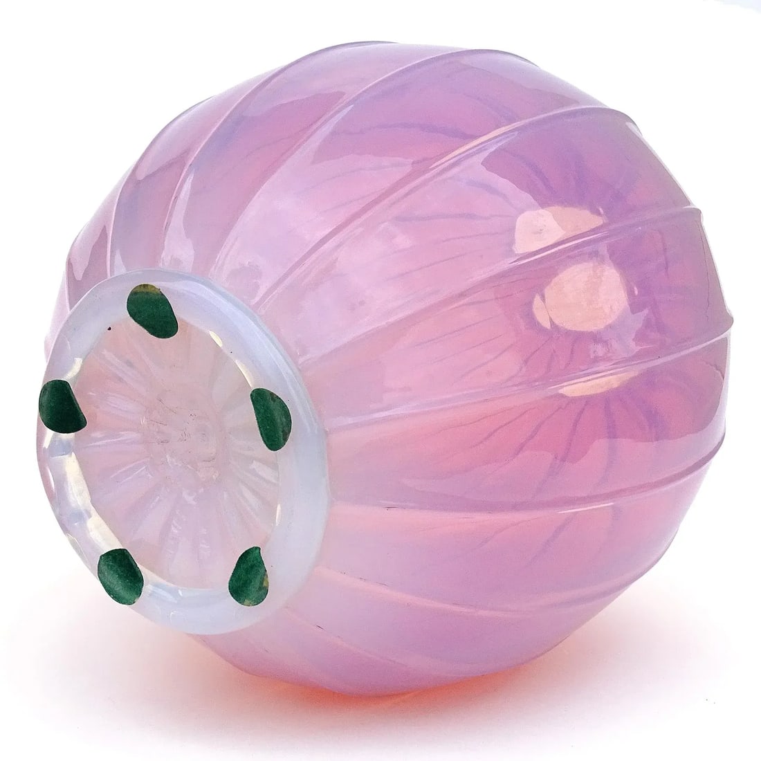 Vintage Murano Barovier Toso Pink Opalescent Italian Art Glass Paneled Surface Decorative Flower Vas - 8