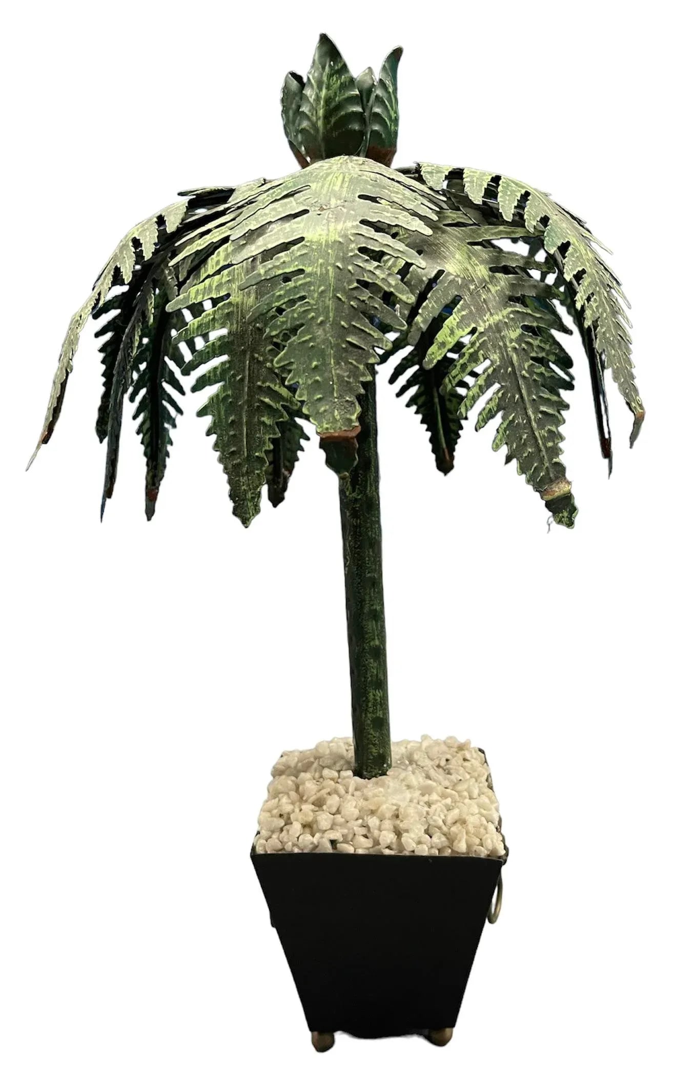 Vintage Pair Tall Tole Palm Trees Potted in Jardinieres Candleholders. - 5
