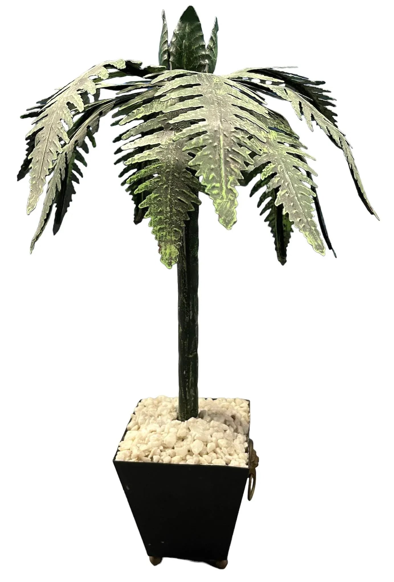 Vintage Pair Tall Tole Palm Trees Potted in Jardinieres Candleholders. - 7