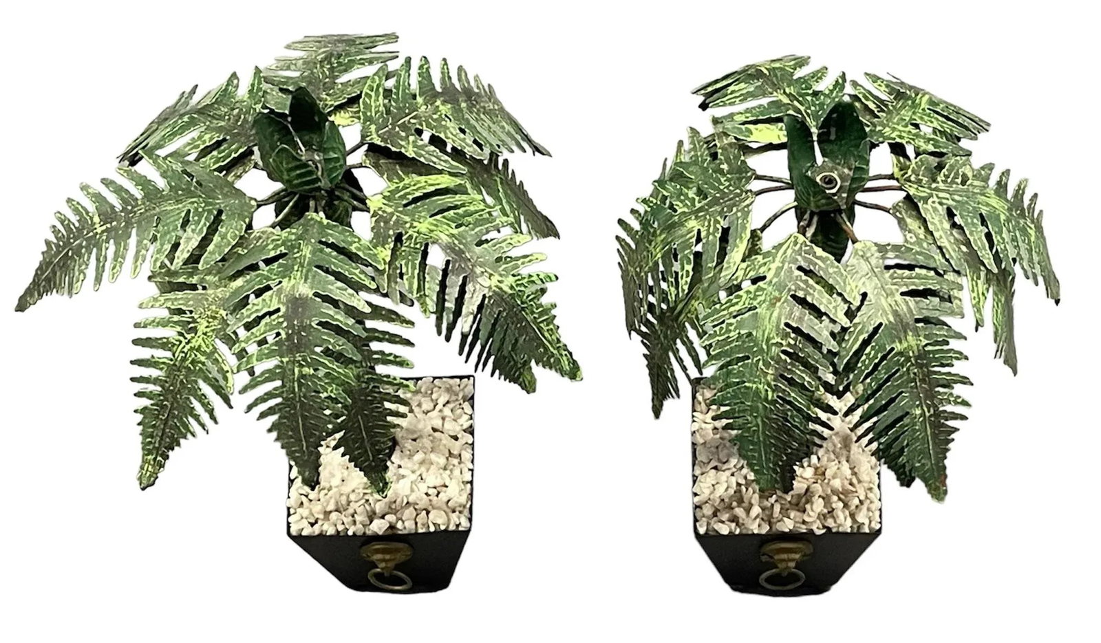 Vintage Pair Tall Tole Palm Trees Potted in Jardinieres Candleholders. - 8