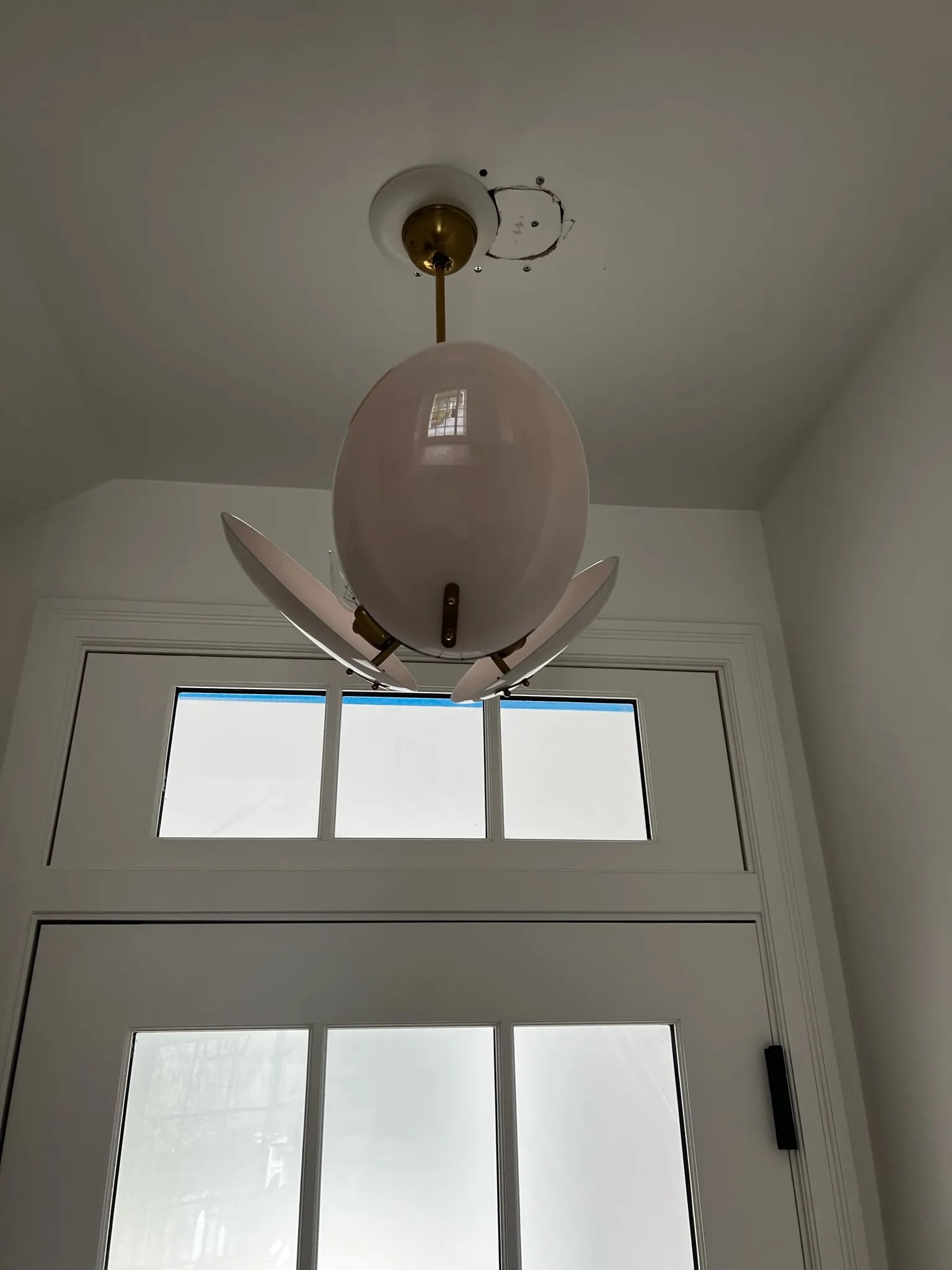 Mid-Century Modern Brass and Milk Glass Ceiling Pendant Light - 2