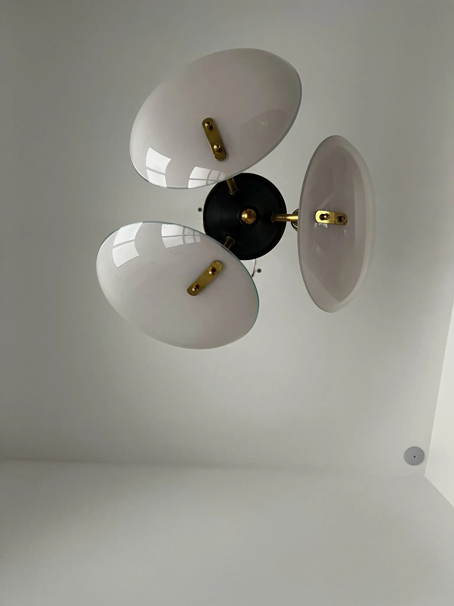 Mid-Century Modern Brass and Milk Glass Ceiling Pendant Light - 3