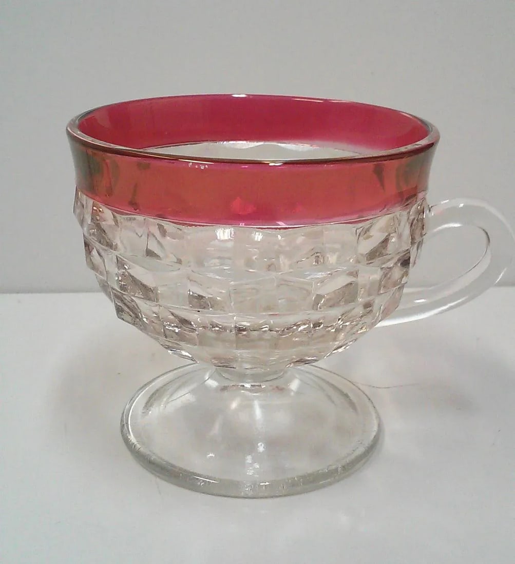 Faceted Cranberry Punch Bowl, Cups & Ladle - 14 Pieces - 2